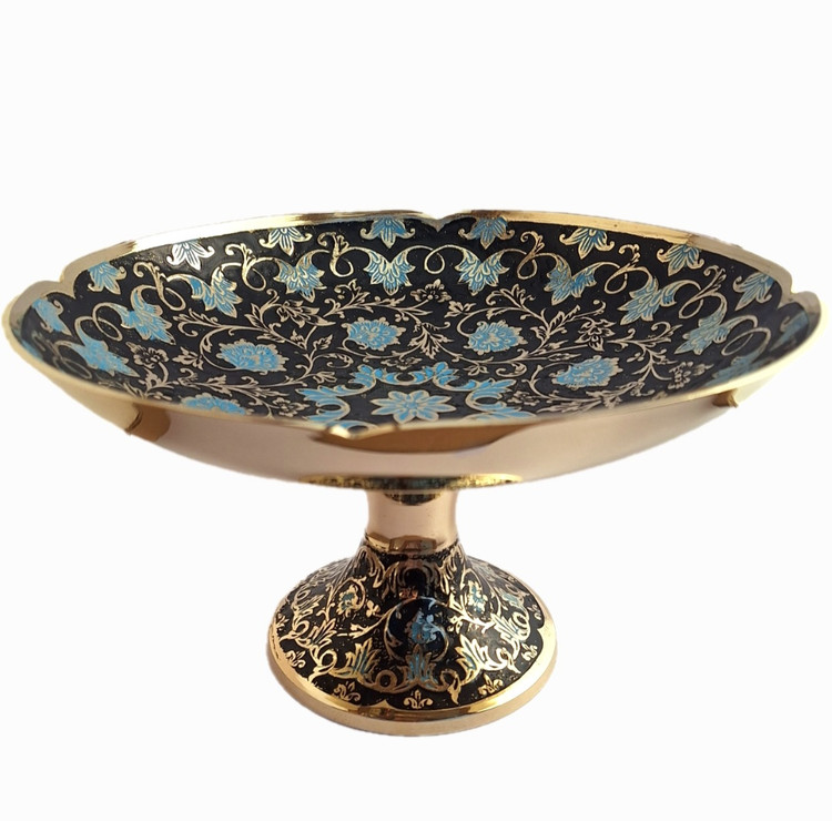 میوه خوری پایه دار برنجی میناکاری