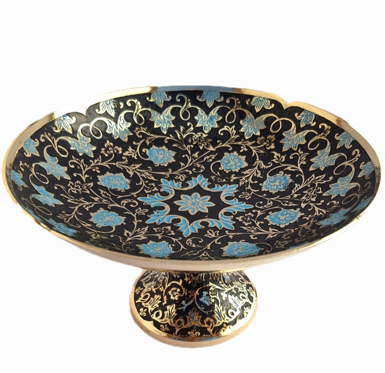 میوه خوری پایه دار برنجی میناکاری