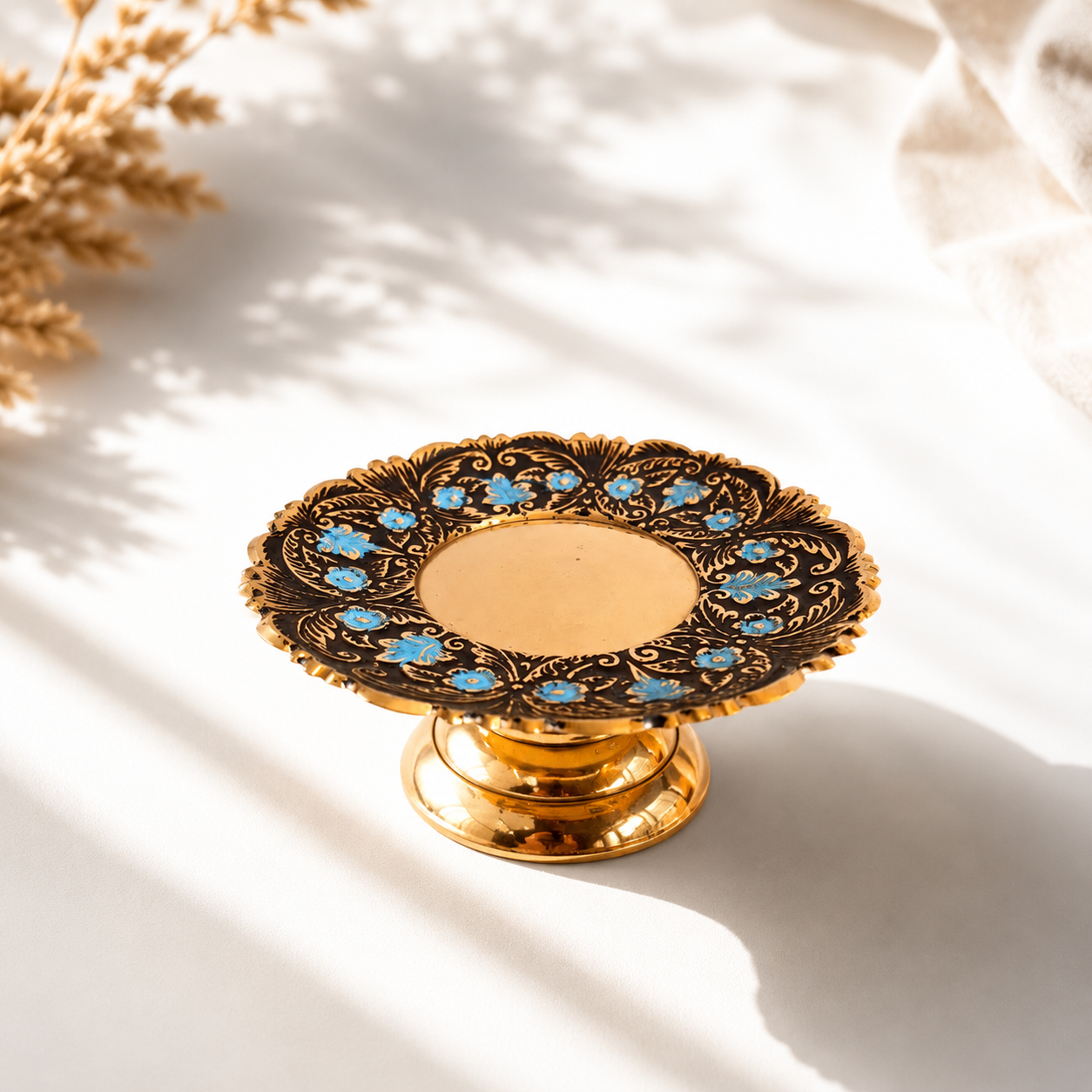 شیرینی خوری برنجی میناکاری پایه دار(مشکی)