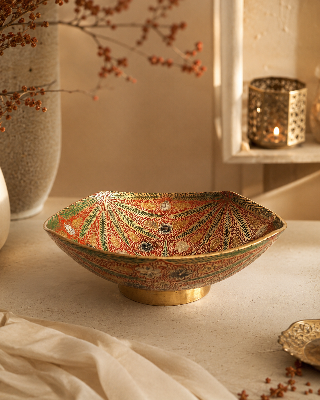 میوه خوری برنجی میناکاری طرح گندم