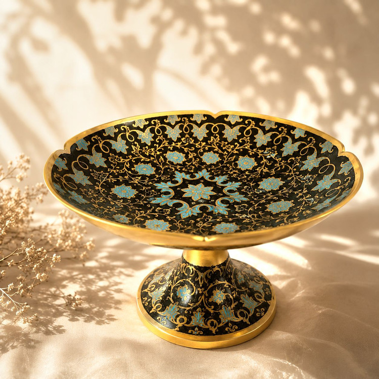 میوه خوری پایه دار برنجی میناکاری