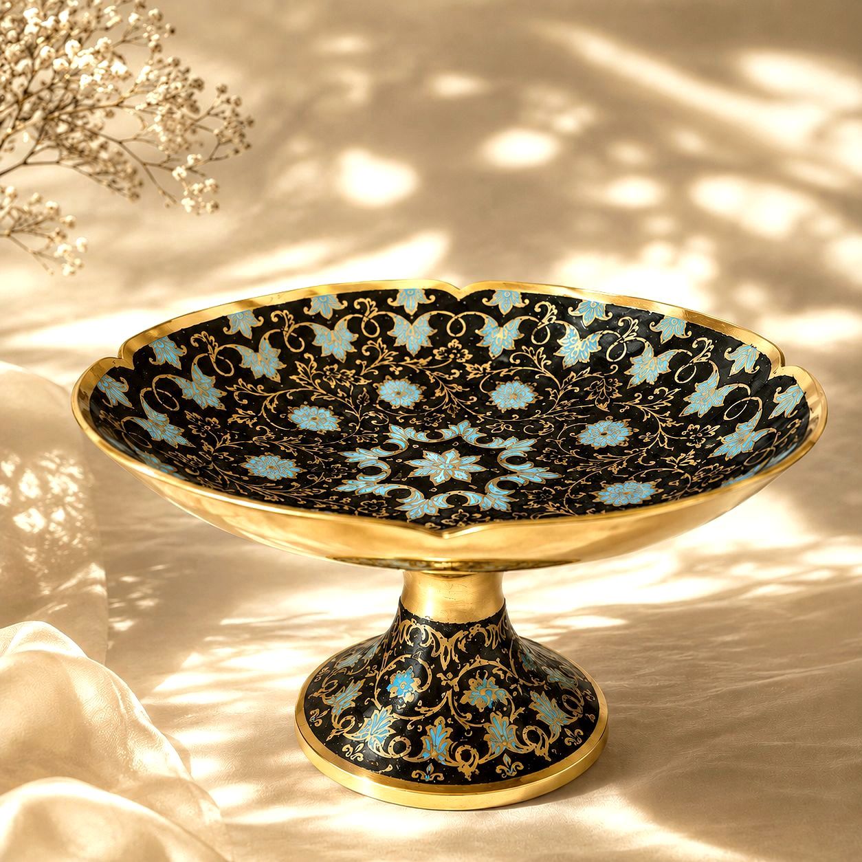 میوه خوری پایه دار برنجی میناکاری