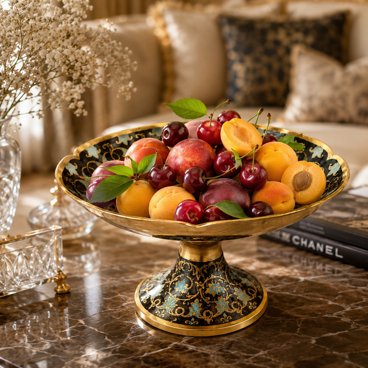 میوه خوری پایه دار برنجی میناکاری
