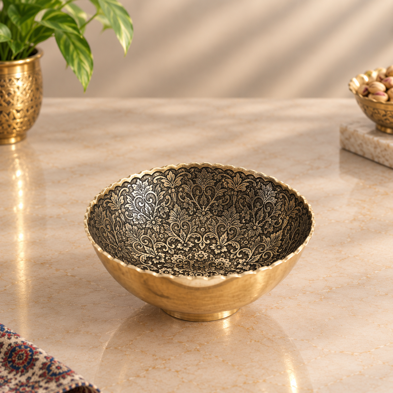 کاسه آجیل خوری برنجی طرح تاج مدل گل