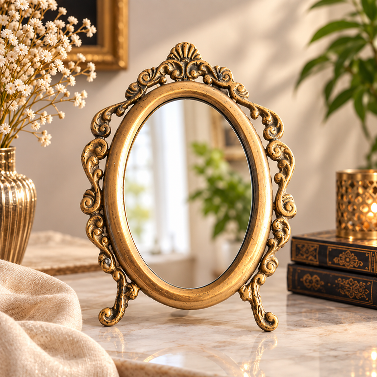 آینه برنجی هندی کوچک مدل بیضی